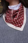 Plaid & Polka Border Triangle Silk Neckerchief Deep Rust